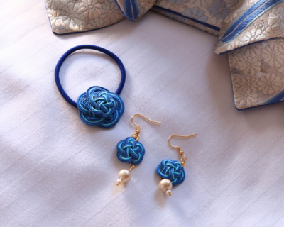 瀬戸内ブルー｜水引梅モチーフ｜Musubu Ume Earrings（ピアス